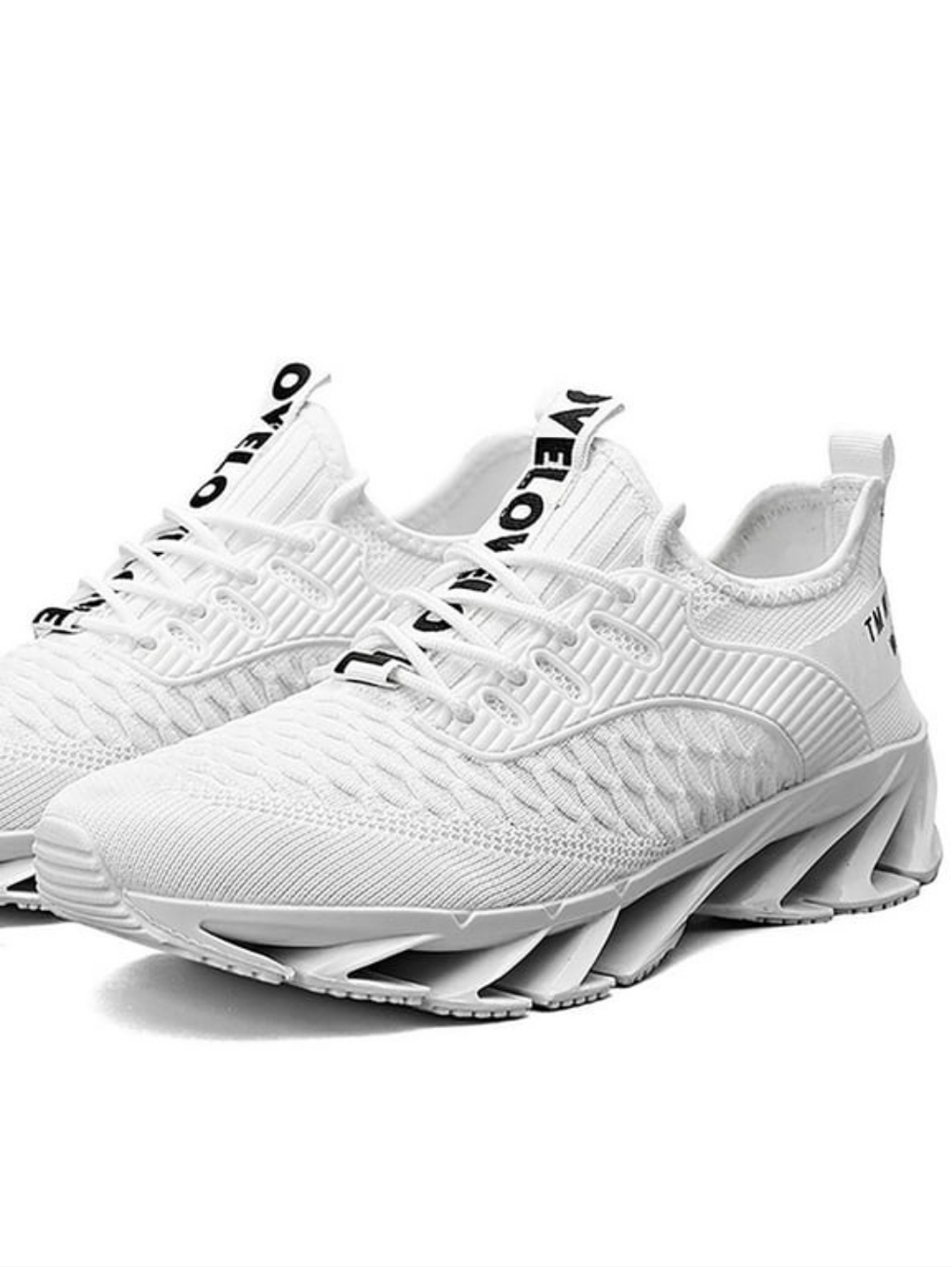White Knit Athletic Sneakers with Modern Sculpted Sole